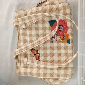 Vera Bradley Peach Blossom Picnic Gingham Tan Shoulder Bag.